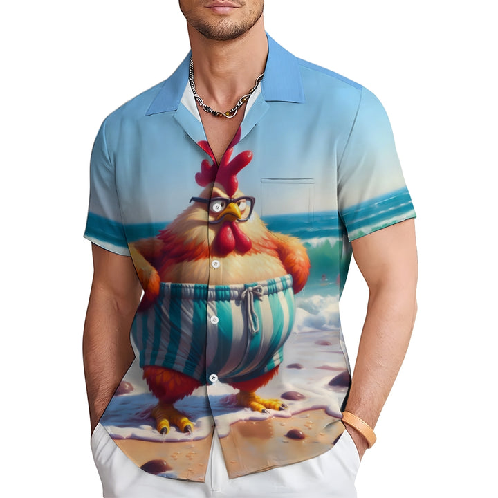 Men's Hawaiian Rooster Casual Short Sleeve Shirt 2409002766