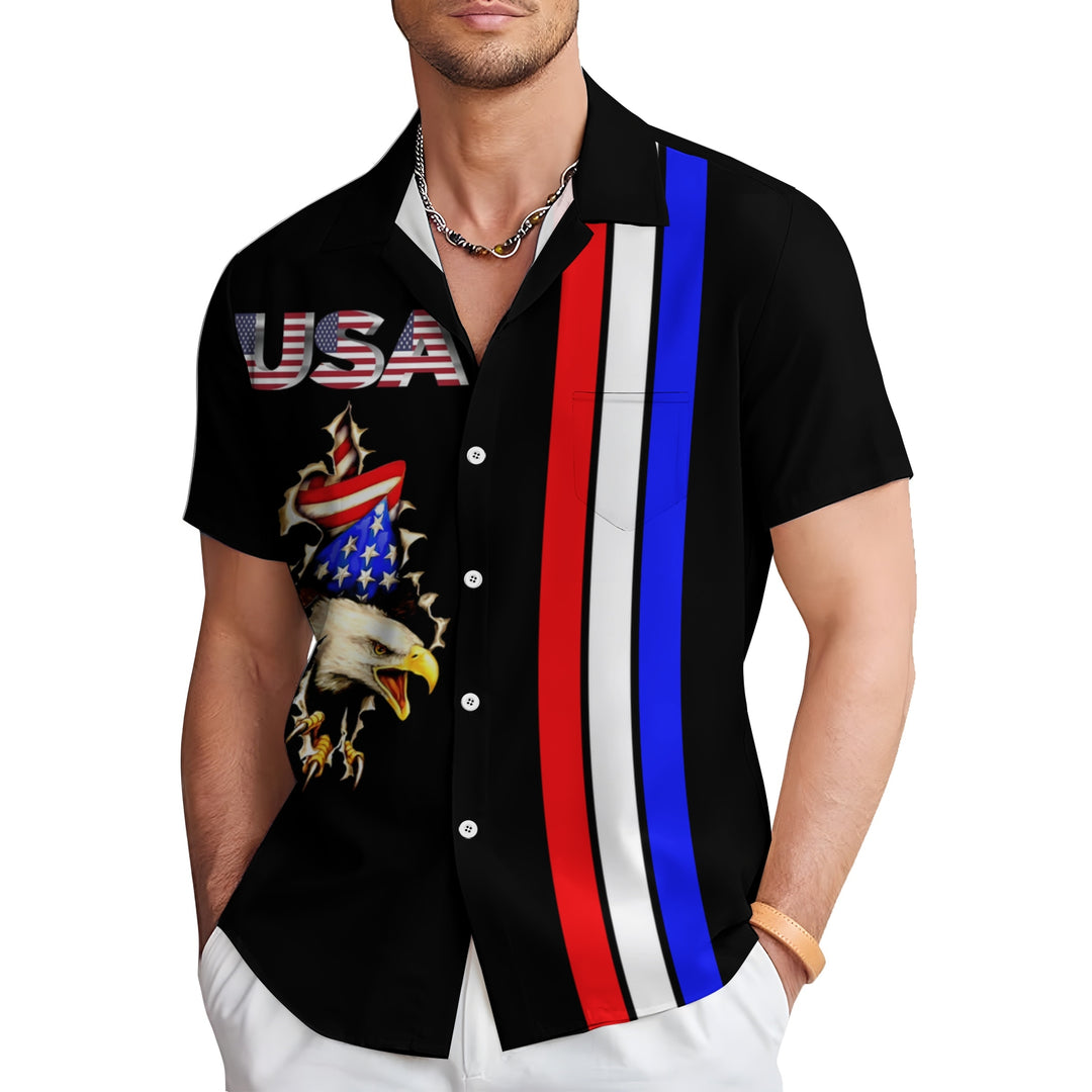 USA Eagle Patriotic Print Casual Short Sleeve Shirt 2404000372