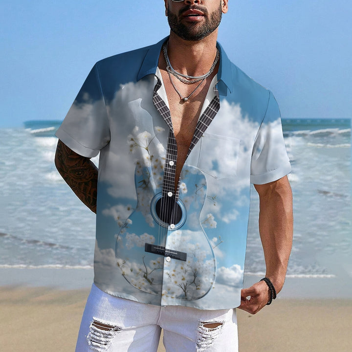 Guitar Print Casual Oversized Short Sleeve Shirt 2406003225