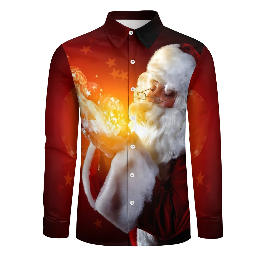 Christmas Santa Claus Shining Star Printed Long Sleeve Shirt 2411003322