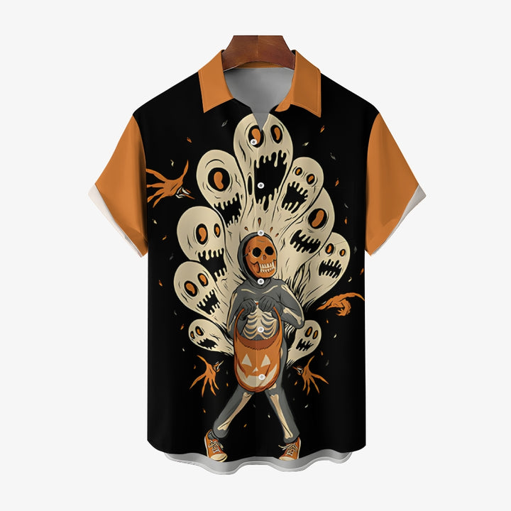 Halloween Ghost Prints Casual Short Sleeve Shirt 2408004641