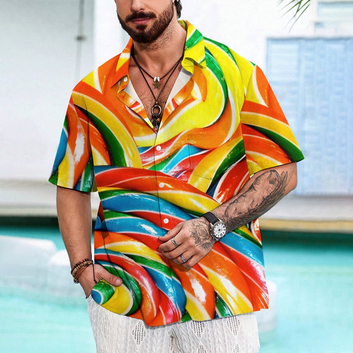 Rainbow Lollipop Print Casual Oversized Short Sleeve Shirt 2407003487