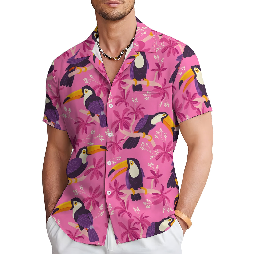 Men's Hawaiian Toucan Print Casual Short Sleeve Shirt 2403000504