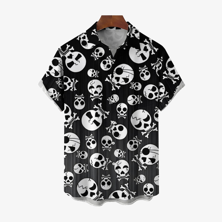 Skull Gradient Print Chest Pocket Short Sleeve Shirt 2411006379