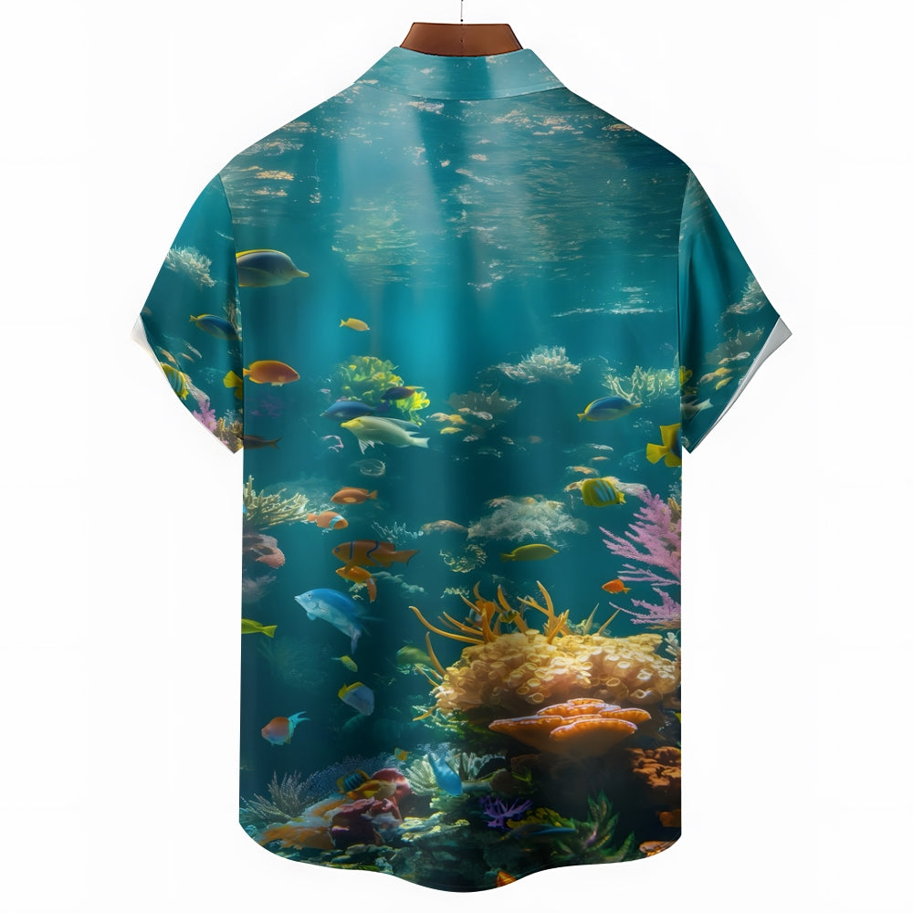 Undersea World Fish Linen Short Sleeve Shirt 2409010069