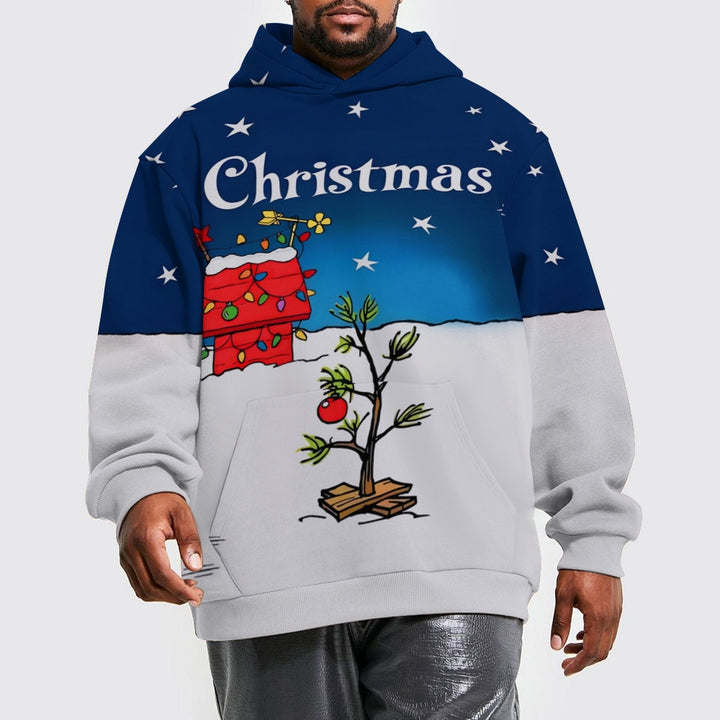 Christmas Tree Holiday Blue Cartoon Plue Size Printed Hoodies