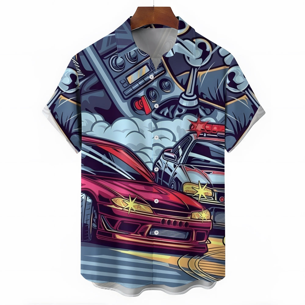 Men's Car Printing Casual Short Sleeve Shirt 2404000485