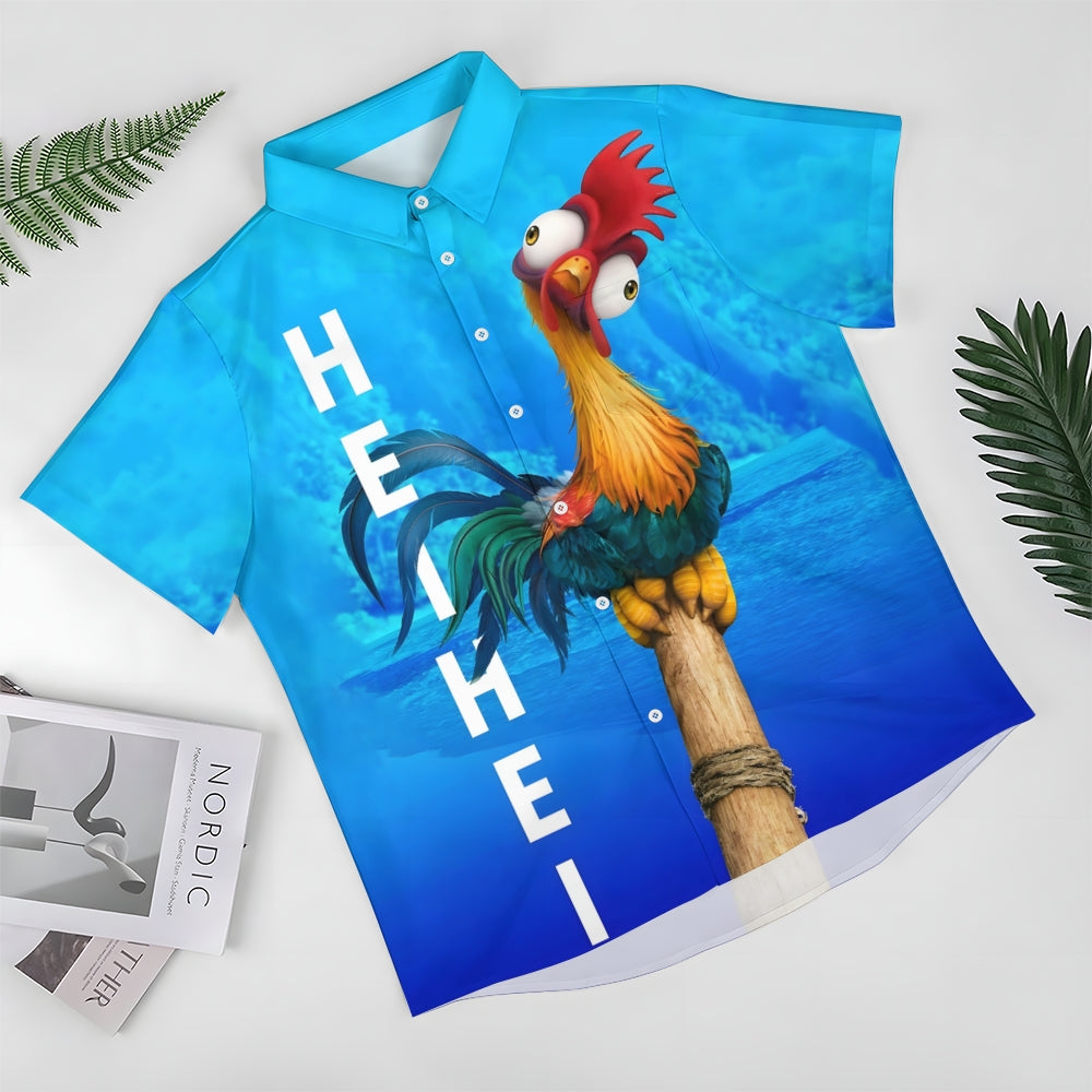 Funny Rooster Cartoon Print Short Sleeve Shirt 2410002328