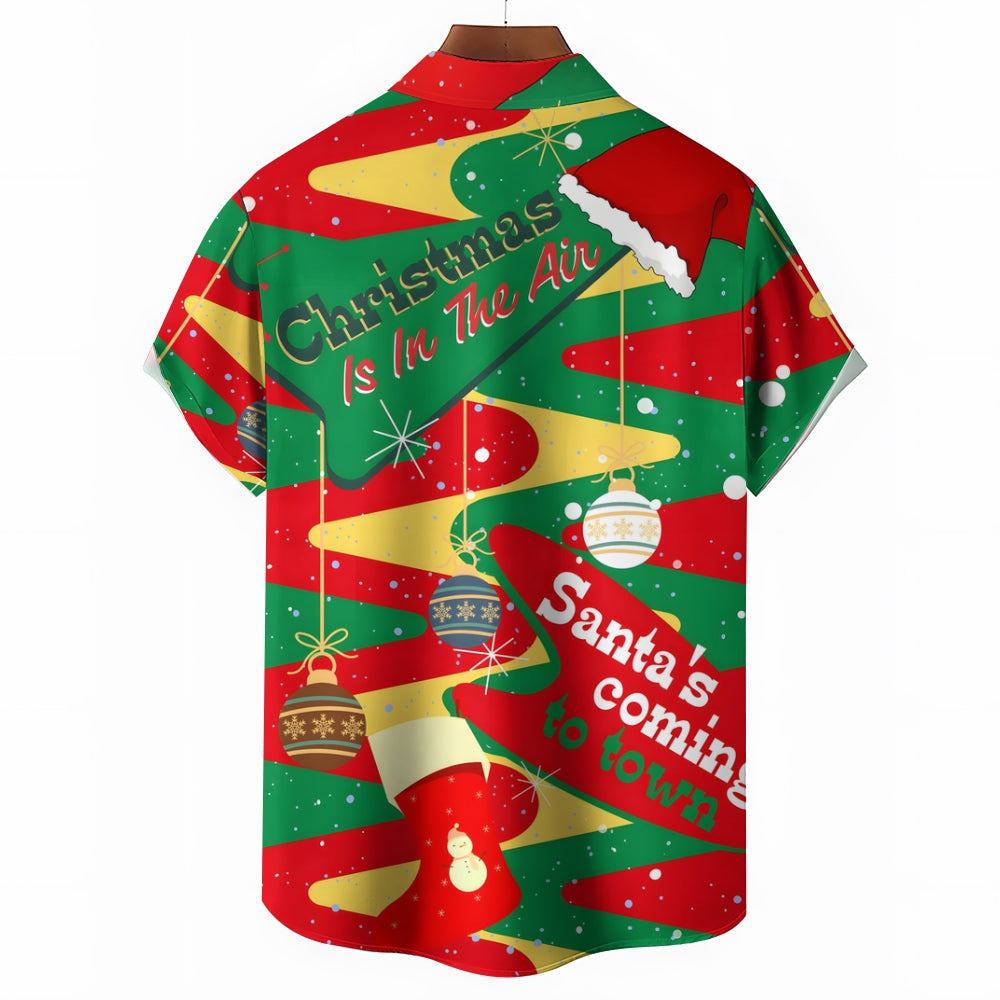 Merry Christmas Decorative Print Short Sleeve Shirt 2409010465