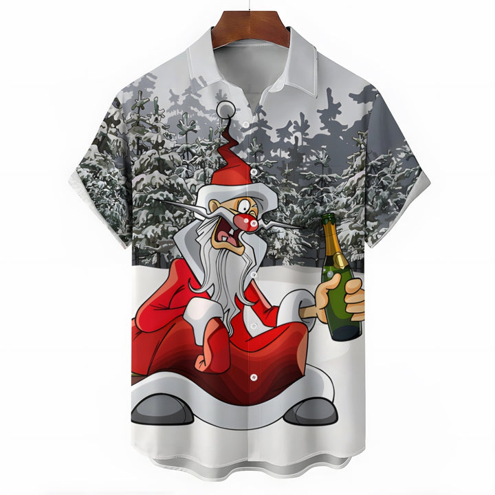 Christmas Santa Claus Drinking Short Sleeve Shirt 2409005122