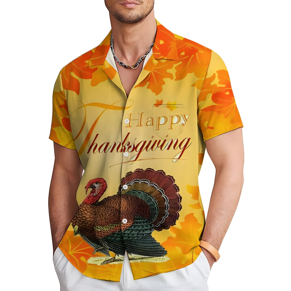 Happy Thanksgiving Turkey Casual Short Sleeve Shirt 2410001522