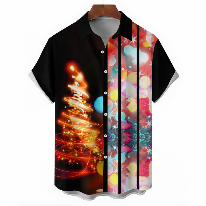 Glowing Christmas Tree Stripe Print Short Sleeve Shirt 2410007488