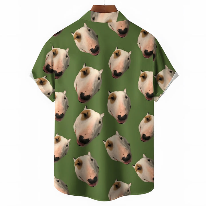 Bull Terrier Print Casual Oversized Short Sleeve Shirt 2407005536