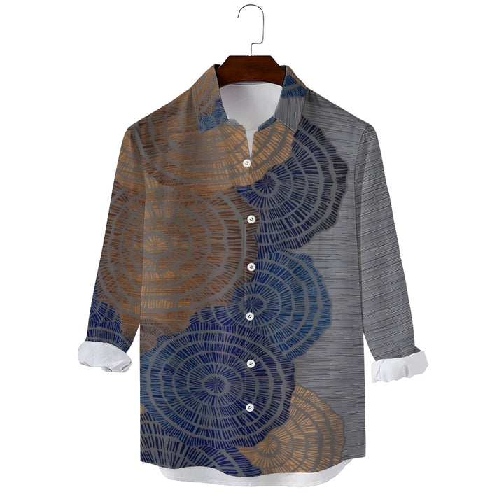 Men's Wood Cross Section Printed Long Sleeve Shirt 2410006593