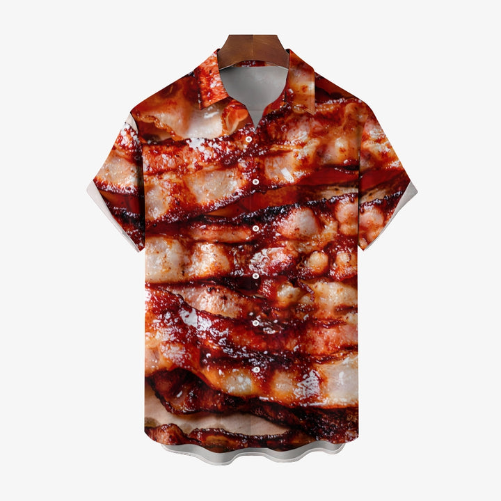 Delicious Bacon Printed Casual Oversized Short Sleeve Shirt 2407002319