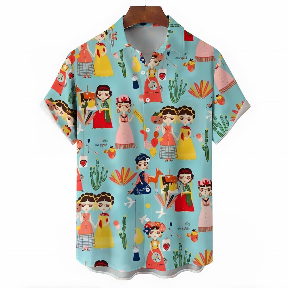 Men's Mexican Cultural Print Casual Short Sleeve Shirt 2404000173
