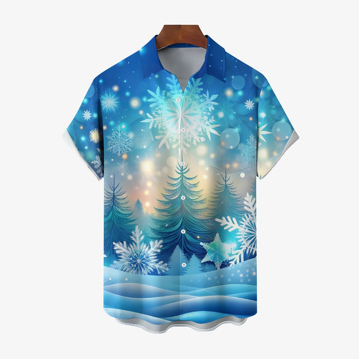 Men's Snowflake Pine Tree Print Short Sleeve Shirt 2412006506