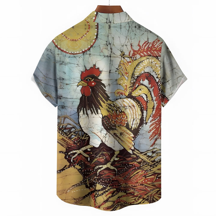 Rooster Cartoon Print Casual Large Size Short Sleeve Shirt 2407000456