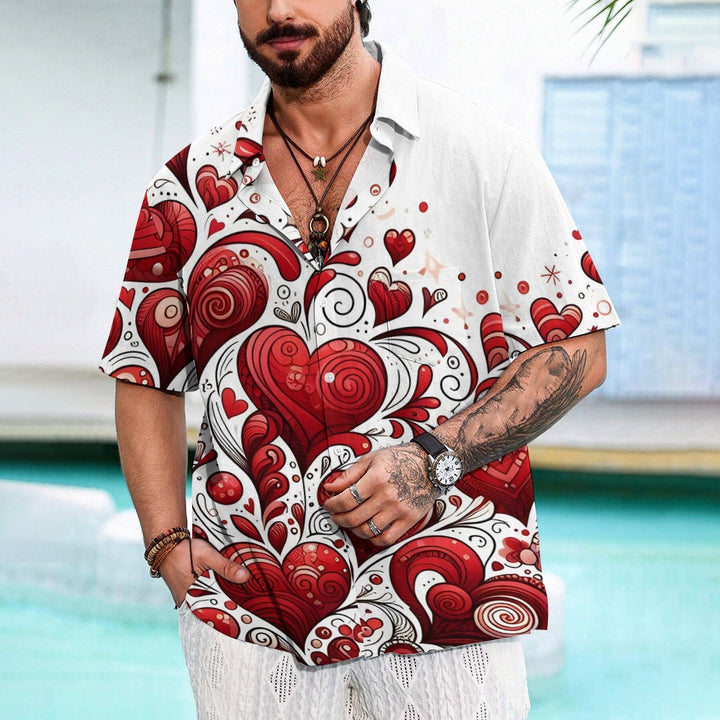 Valentine's Day Heart Print Short Sleeve Shirt 2412006486