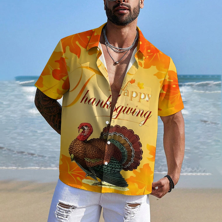 Happy Thanksgiving Turkey Casual Short Sleeve Shirt 2410001522