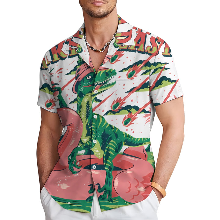 Fun Dinosaur Flamingo Casual Large Size Short Sleeve Shirt 2407002170