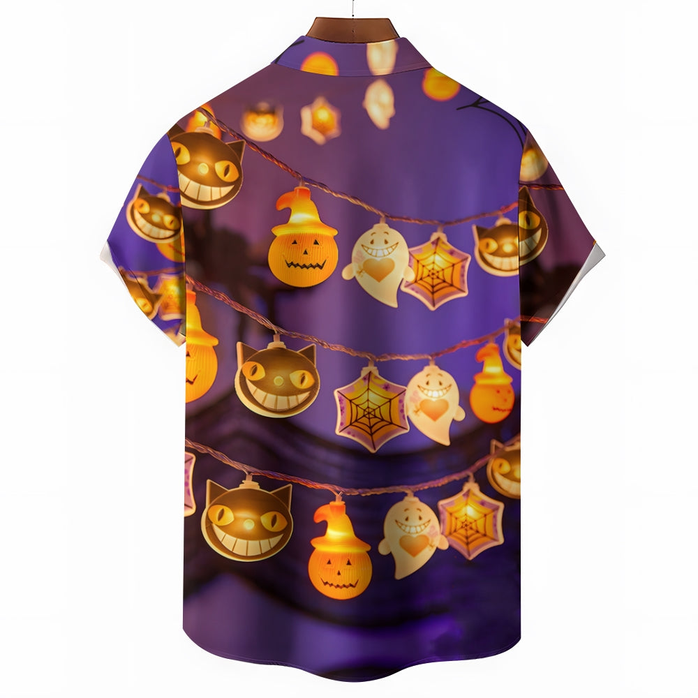 Halloween Pumpkin Lights Casual Short Sleeve Shirt 2409006129