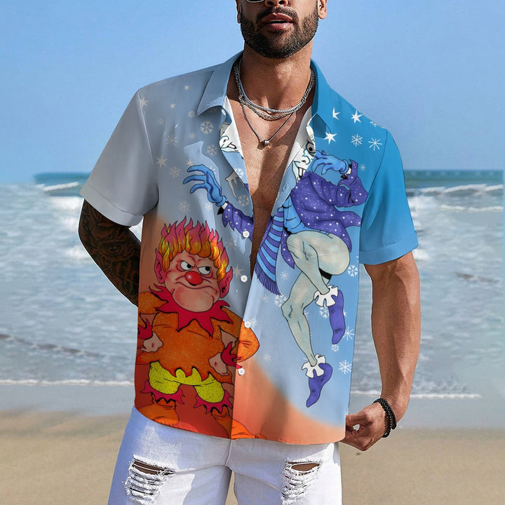 Men's Cartoon Ice and Fire Character Prints Short Sleeve Shirt 2412002821