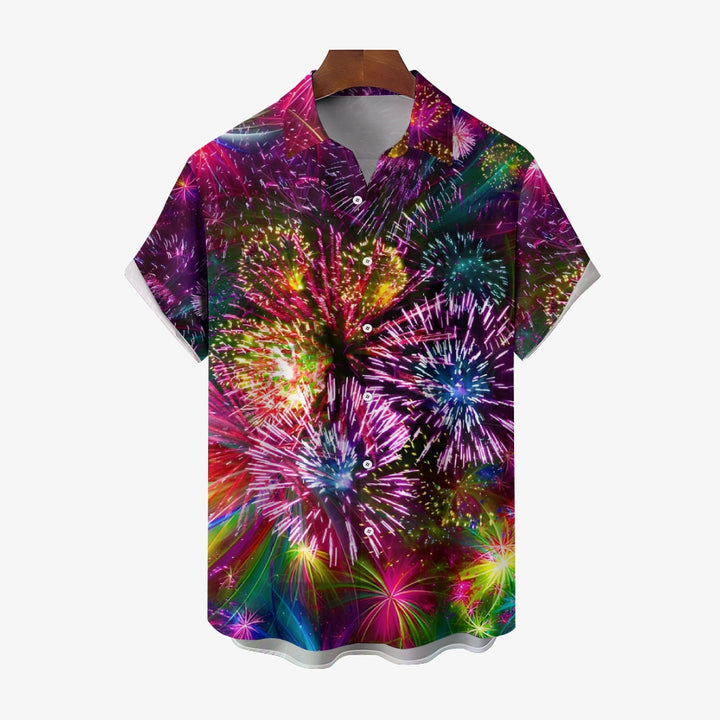 Festive Colorful Fireworks Casual Short Sleeve Shirt 2408008307