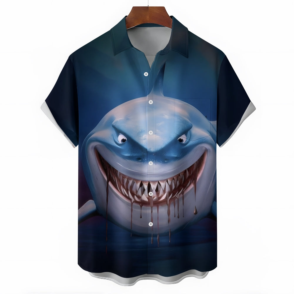 Shark Cartoon Casual Short Sleeve Shirt 2404001702