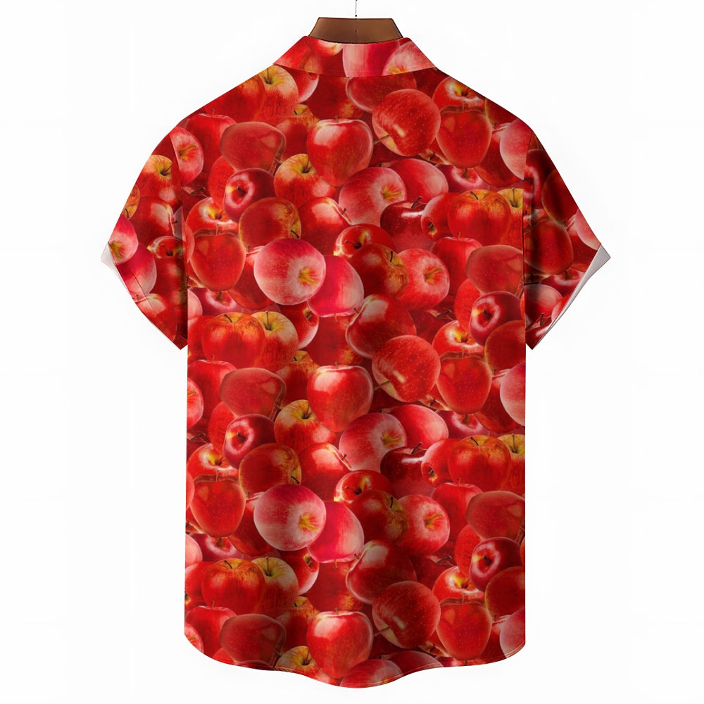 Red Apple Print Casual Large Size Short Sleeve Shirt 2407003473