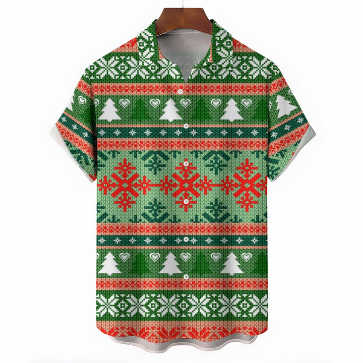 Christmas Decoration Print Casual Short Sleeve Shirt 2410007576