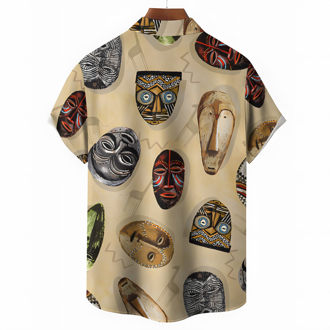 Men's Tribal Mask Casual Short Sleeve Shirt 2403000917