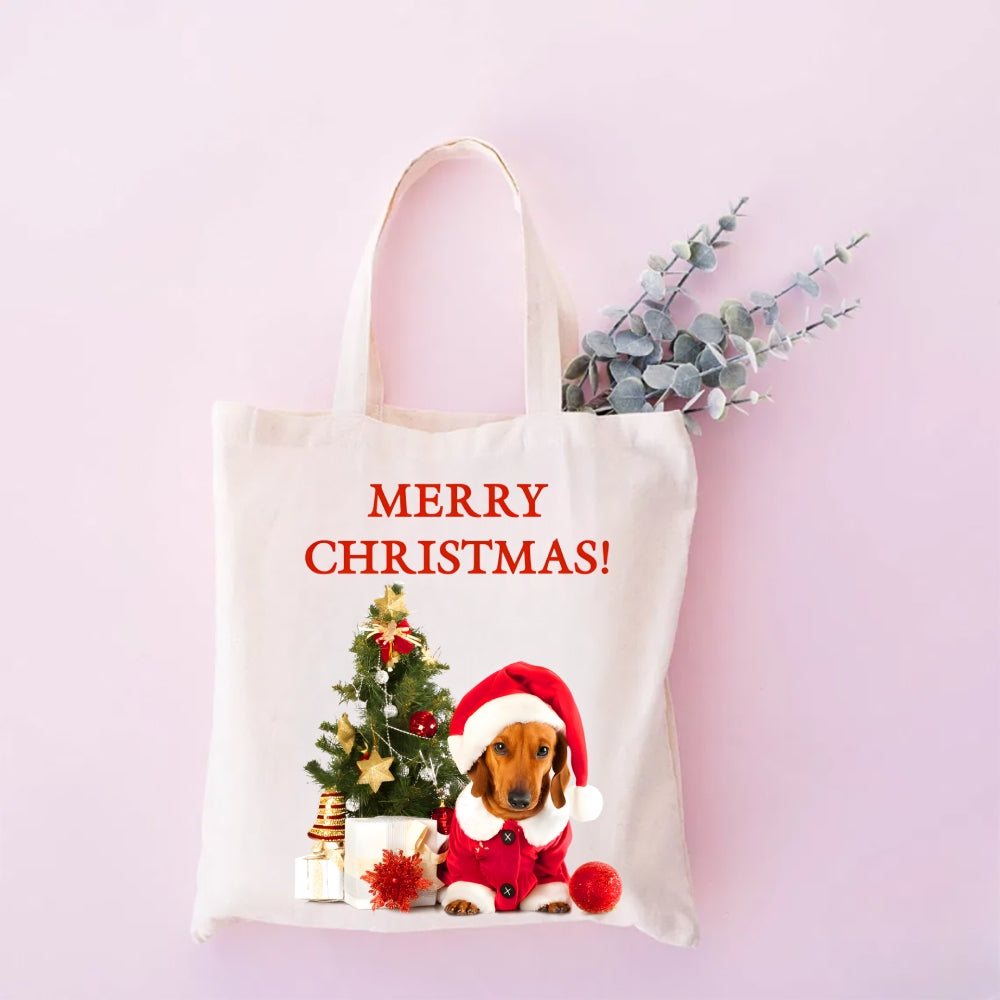 Merry Christmas Dog Pattern Casual Tote Bag