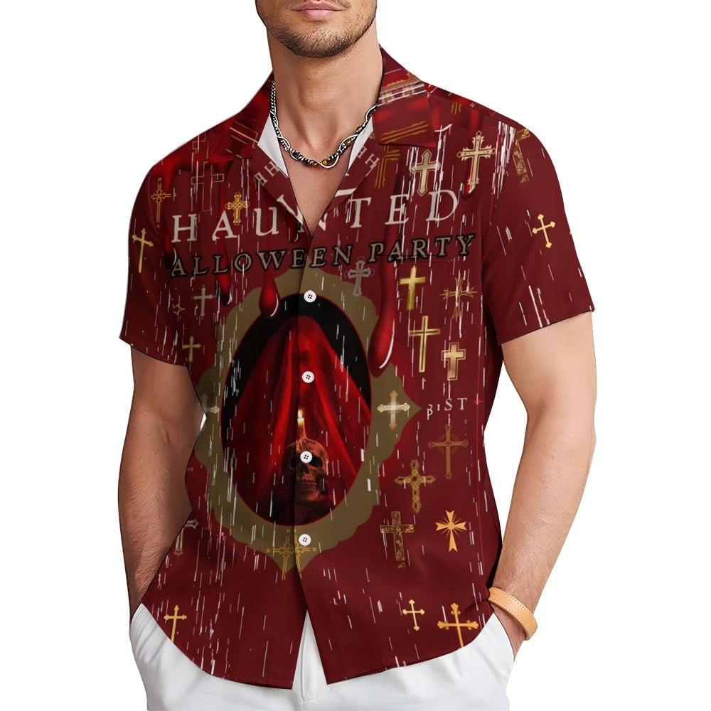 Halloween Horror Bloody Cross Short Sleeve Shirt 2408000244