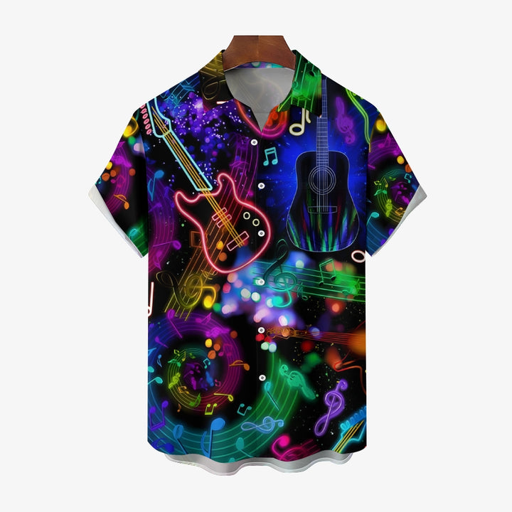 Music Guitar Note Casual Short Sleeve Shirt 2409002021