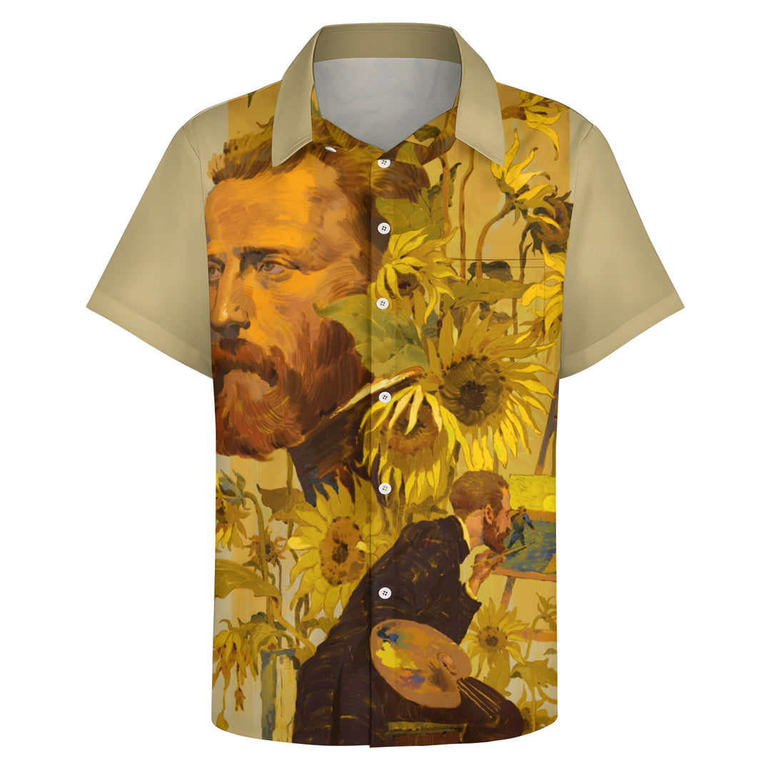 Artist Sunflower Print Casual Short Sleeve Shirt 2404000374