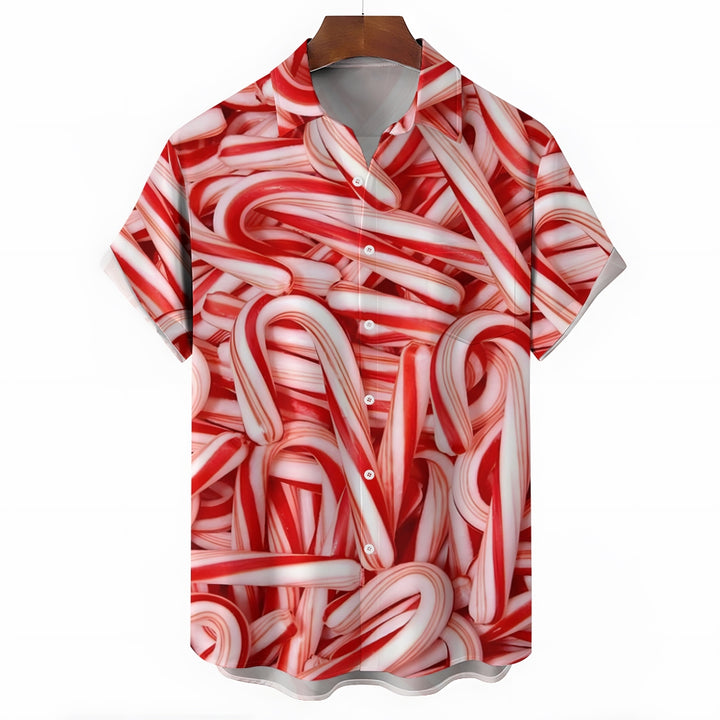 Christmas Candy Cane Casual Short Sleeve Shirt 2409006136