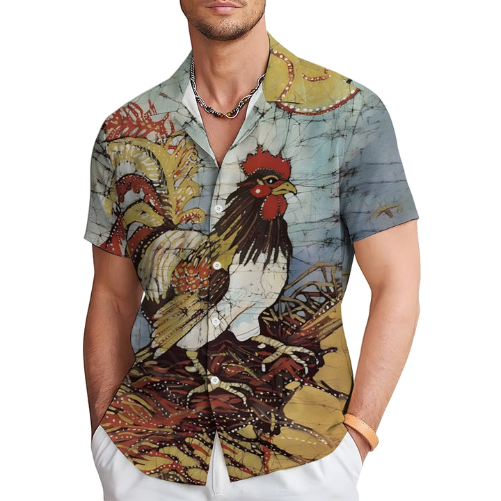 Rooster Cartoon Print Casual Large Size Short Sleeve Shirt 2407000456