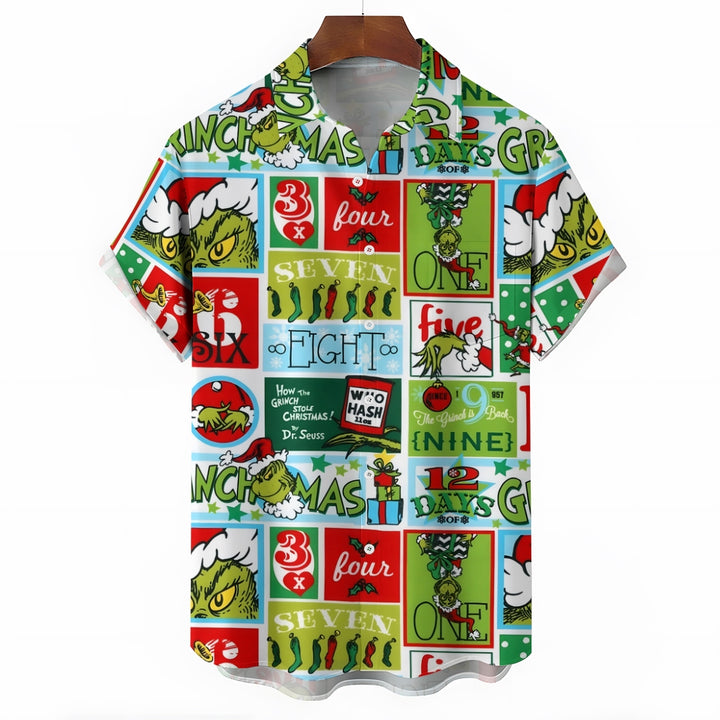 Christmas Green Monster Cartoon Casual Large Size Short Sleeve Shirt 2407004219