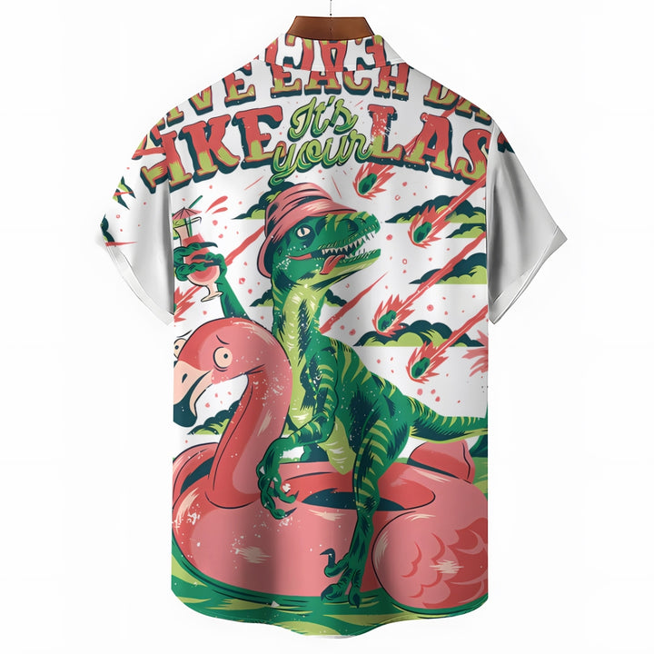 Fun Dinosaur Flamingo Casual Large Size Short Sleeve Shirt 2407002170