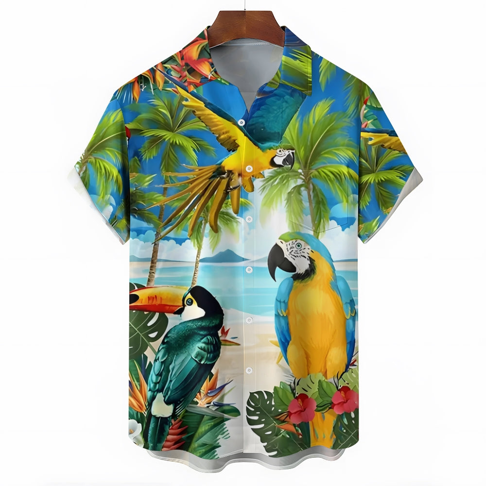 Hawaiian Parrot Print Casual Short Sleeve Shirt 2411000263