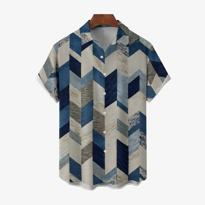 Retro Texture Geometric Print Casual Large Size Short Sleeve Shirt 2407002074