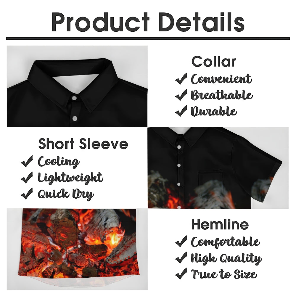 Fire Atmosphere Print Casual Short Sleeve Shirt 2408002719