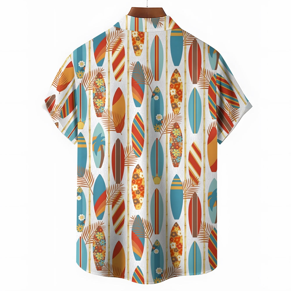 Men's Hawaiian Surfboard Print Casual Short Sleeve Shirt 2410005855