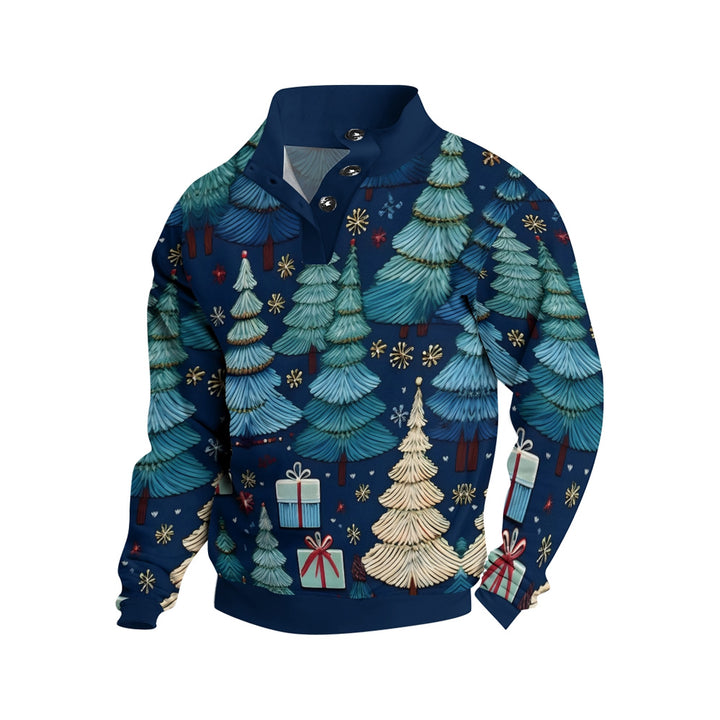 Men's Button Christmas Tree 3d Print Casual Long Sleeve Sweatshirt 2410007054