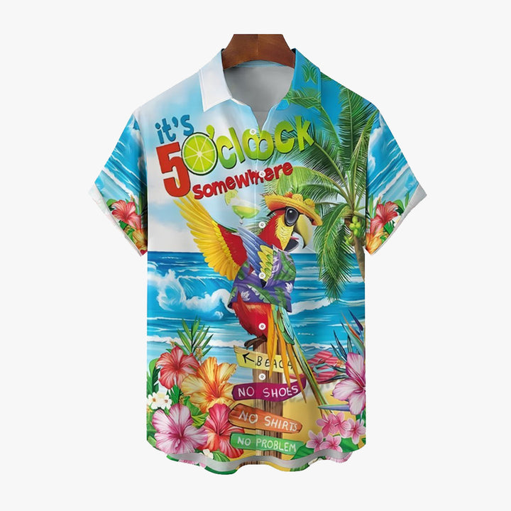 Men's Hawaiian Parrot Vacation Casual Short Sleeve Shirt 2403000469