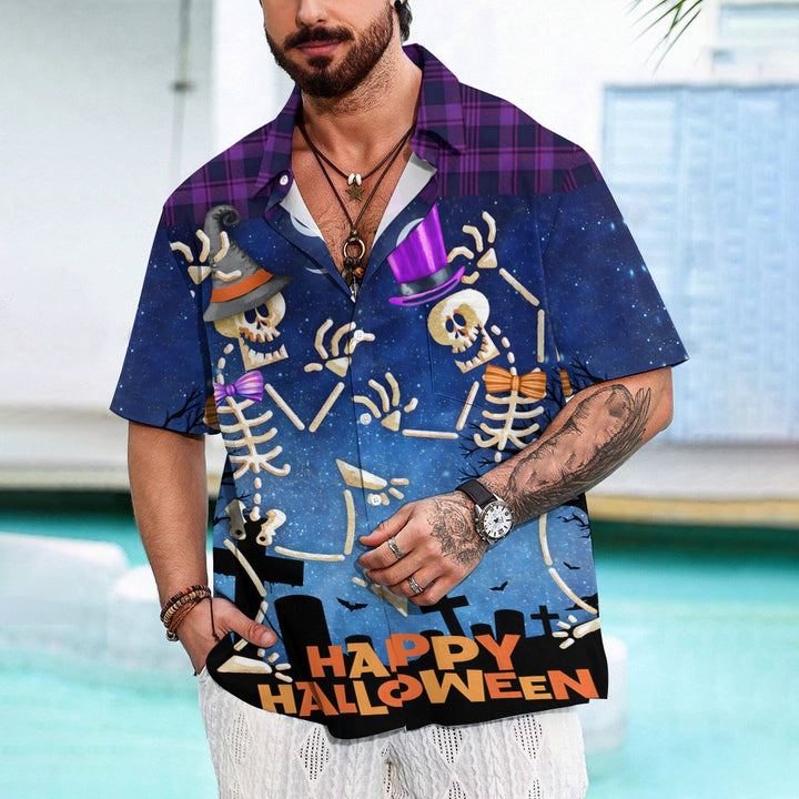 Happy Halloween Skull Print Casual Large Size Short Sleeve Shirt 2407005540