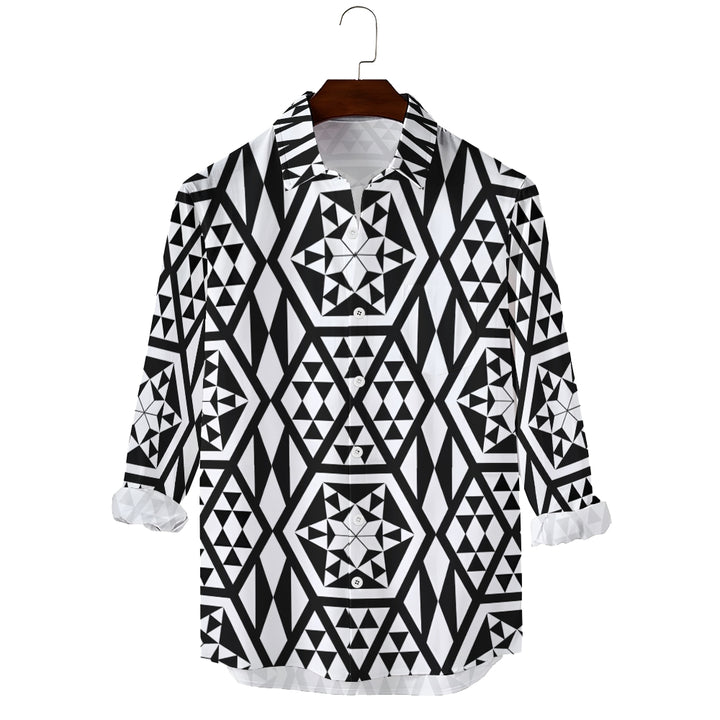 Black And White Geometric Print Long Sleeve Shirt 2410004523