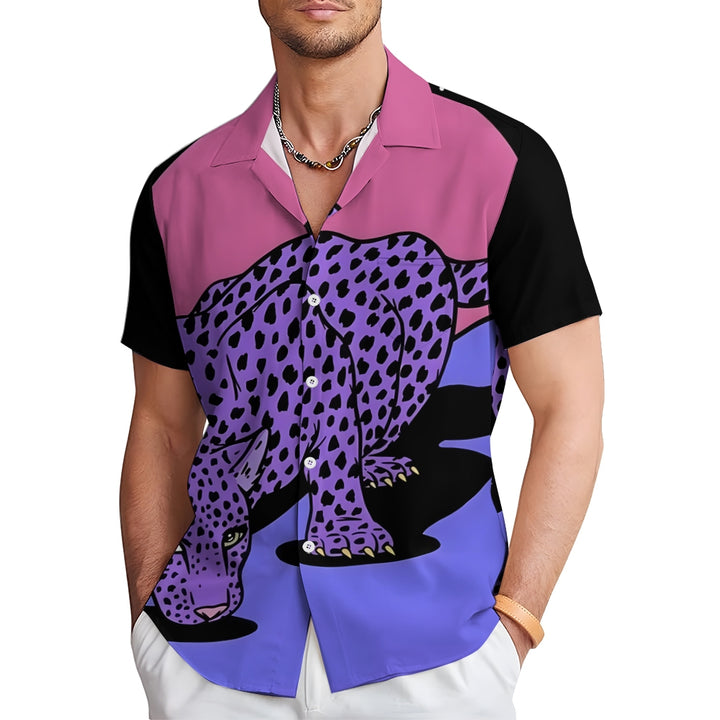 Leopard Art Print Casual Oversized Short Sleeve Shirt 2407001248