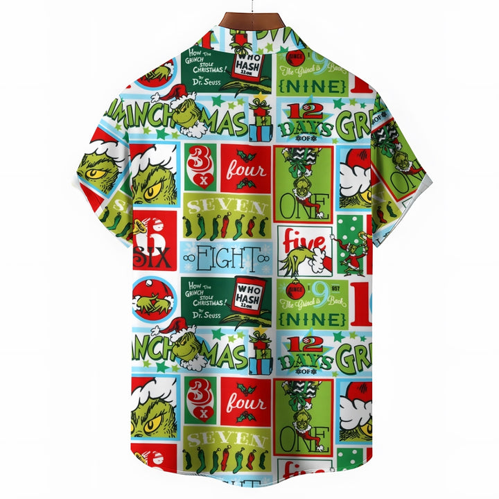 Christmas Green Monster Cartoon Casual Large Size Short Sleeve Shirt 2407004219